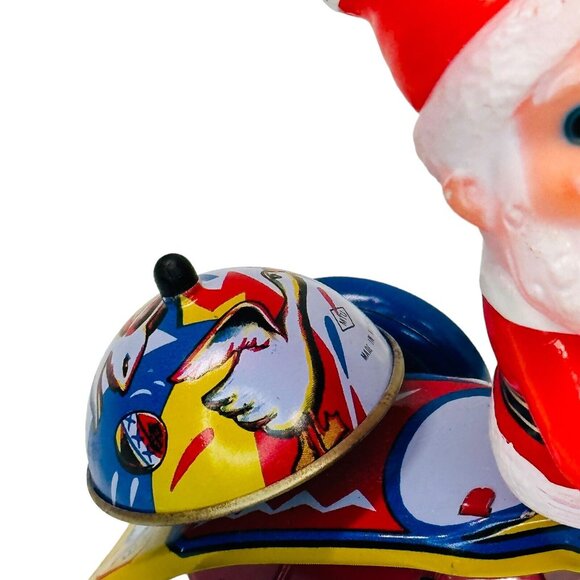 Vintage Christmas Tin Wind-up Santa on Tricycle with a Balloon ~ Works! Korea - Picture 8 of 15